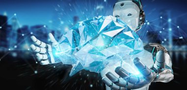 Yapay zeka 3d render oluşturma bulanık arka plan üzerinde beyaz kadın insanımsı