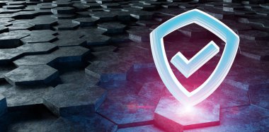 Altıgen yanarak bahislerin doğru arka plan 3d render üzerinde siyah mavi pembe soyut kalkan kutsal kişilerin resmi