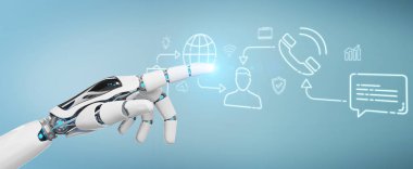 Sosyal ağ simgeleri arabirimi denetleme bulanık arka plan üzerinde beyaz robot