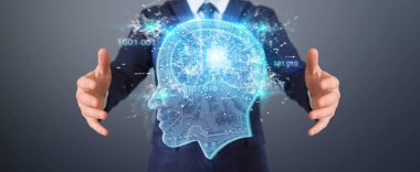 Yapay zeka 3d render oluşturma bulanık arka plan üzerinde işadamı