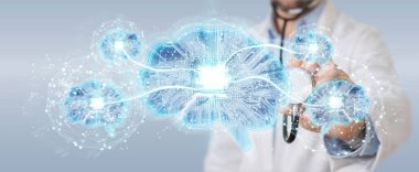 Yapay zeka arabirimi 3d render oluşturma arka plan bulanık doktor