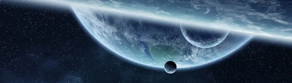 Πανοραμική Άποψη Των Πλανητών Στο Μακρινό Ηλιακό Σύστημα Στο Χώρο — Φωτογραφία Αρχείου