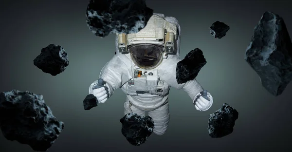 Αστροναύτης Επιπλέουν Απομονώνονται Γκρι Φόντο Rendering Στοιχεία Αυτής Της Εικόνας — Φωτογραφία Αρχείου