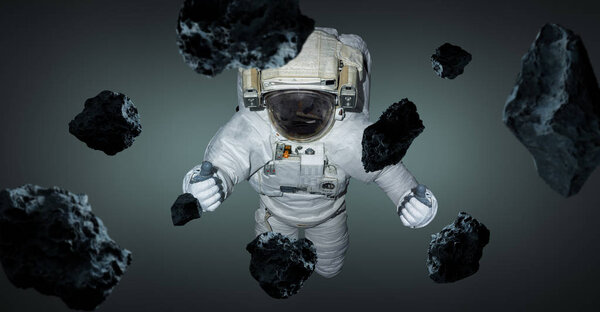 Astronaut floating isolated on grey background 3D rendering elements of this image furnished by NASA