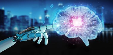 Yapay zeka bir dijital beyin 3d render oluşturma arka plan bulanık robot