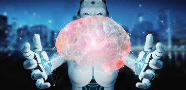 Yapay zeka 3d render oluşturma bulanık arka plan üzerinde beyaz adam insanımsı