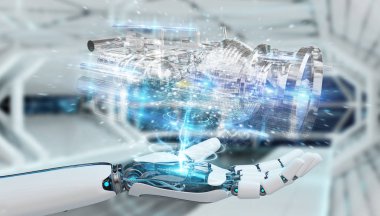 Cyborg tel kafes sanal 3d dijital projeksiyon bir Engine kullanarak arka plan bulanık üzerinde