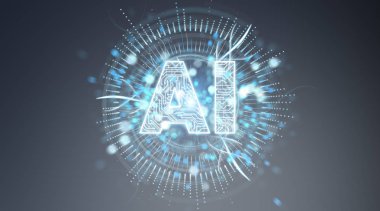 Dijital yapay zeka metin hologram mavi gri arka planda 3d render