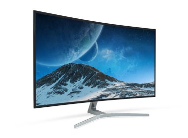 Siyah modern eğri monitör bilgisayar 3d render yan görünüm