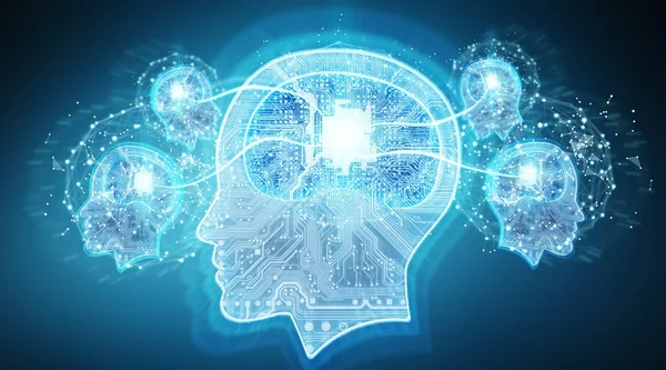 Intelligenza Artificiale Cervello Digitale Sfondo Blu Rendering — Foto Stock