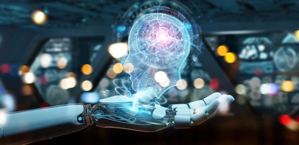 Cyborg Sur Fond Flou Créant Une Intelligence Artificielle Rendu — Photo