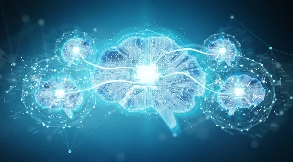 Artificial Intelligence Digital Brain Blue Background Rendering — Stock Photo, Image