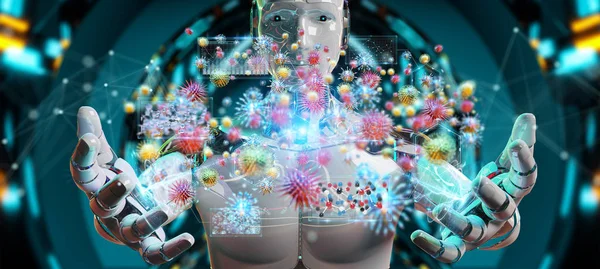 Cyborg Sfondo Sfocato Creazione Analisi Rendering Nanovirus — Foto Stock