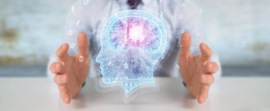 Yapay zeka 3d render oluşturma bulanık arka plan üzerinde işadamı