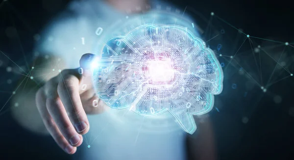 Uomo Affari Sfondo Sfocato Che Crea Intelligenza Artificiale Cervello Digitale — Foto Stock