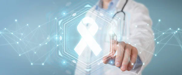 Läkare Suddig Bakgrund Använder Digitala Menyfliksområdet Cancer Gränssnitt Rendering — Stockfoto