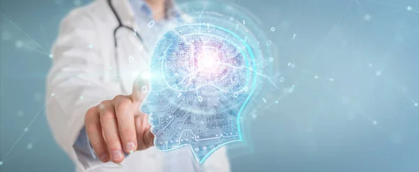 Doctor Blurred Background Creating Artificial Intelligence Interface Rendering — Stock Photo, Image