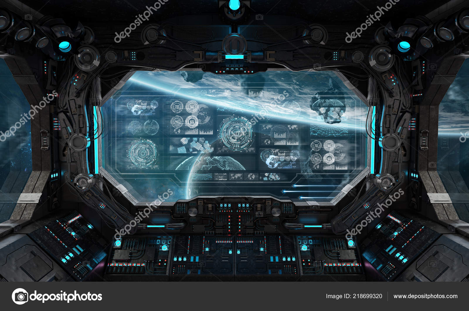 Dark Spaceship Interior Space Control Panel Digital Screens Rendering Stock  Photo by ©sdecoret 218699320