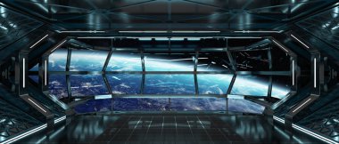 Uzay gemisi karanlık iç gezegende manzaralı toprak Nasa tarafından döşenmiş bu görüntü 3d işleme öğeleri