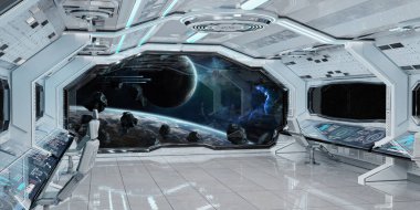 Beyaz temiz uzay gemisi iç uzak sistem 3d işleme öğeleri Nasa tarafından döşenmiş bu görüntünün üzerinde manzaralı