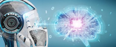 Yapay zeka bir dijital beyin 3d render oluşturma arka plan bulanık robot