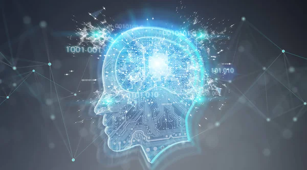 Yapay zeka dijital beyin gri arka planda 3d render
