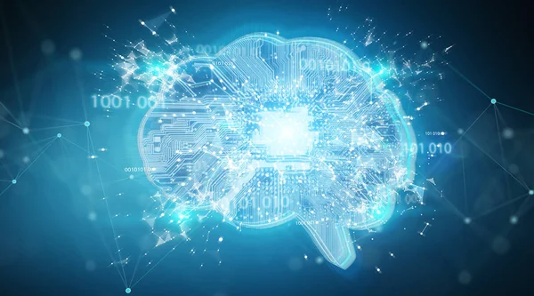 Τεχνητή Νοημοσύνη Ένα Ψηφιακό Εγκέφαλο Μπλε Φόντο Rendering — Φωτογραφία Αρχείου