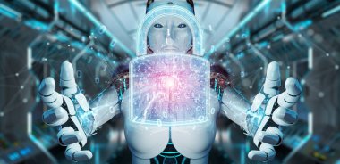 Arka plan bulanık 3d render robot tarafından kullanılan web güvenlik koruma arayüzü