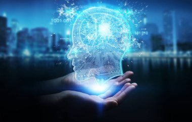 İşkadını bulanık arka planda yapay zeka 3d render oluşturma