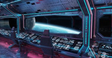 Grunge uzay gemisi Mavi ve pembe iç gezegende manzaralı toprak Nasa tarafından döşenmiş bu görüntü 3d işleme öğeleri