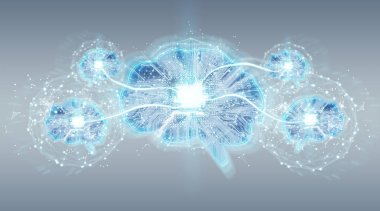 Gri arka plan 3d render dijital bir beyin yapay zeka