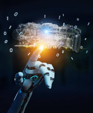 Cyborg tel kafes sanal 3d dijital projeksiyon bir Engine kullanarak arka plan bulanık üzerinde