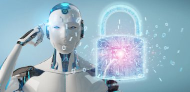 Arka plan bulanık 3d render robot tarafından kullanılan web güvenlik koruma arayüzü