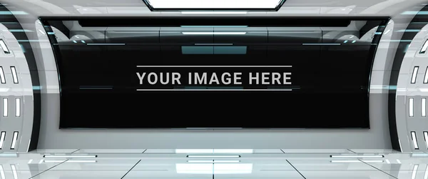 Biały Statek Kosmiczny Wnętrze Duże Okna Widokiem Przestrzeni Renderowania — Zdjęcie stockowe