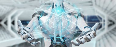 İnsan vücudu 3d render tarama arka plan bulanık beyaz adam robot