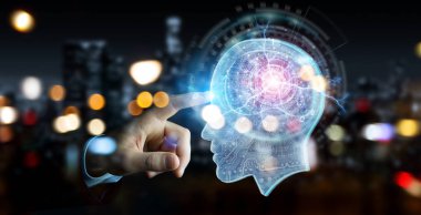 Yapay zeka 3d render oluşturma bulanık arka plan üzerinde işadamı