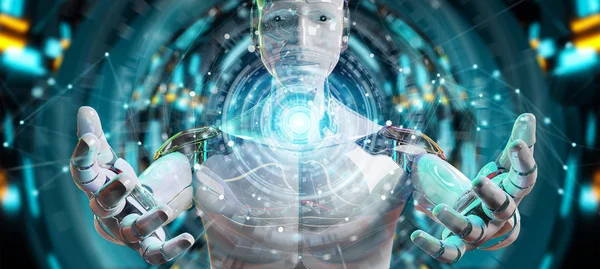 White Male Humanoid Blurred Background Using Digital Global Network Rendering — Stock Photo, Image