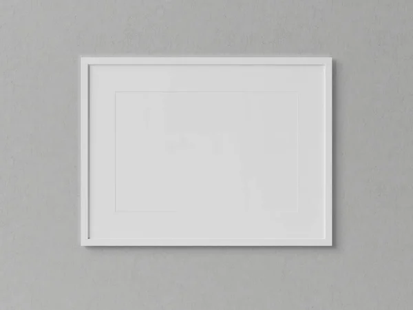 Weiße Rechteckige Horizontale Rahmen Hängen Einer Betonwand Attrappe Rendering — Stockfoto