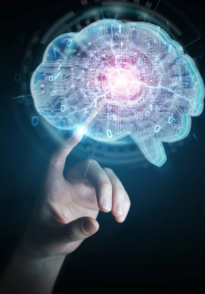 Femme Affaires Sur Fond Flou Créant Intelligence Artificielle Dans Cerveau — Photo