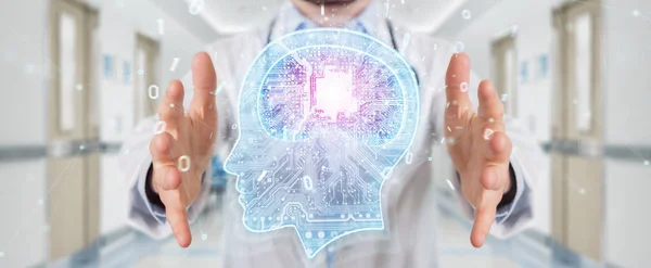 Doctor Blurred Background Creating Artificial Intelligence Interface Rendering — Stock Photo, Image