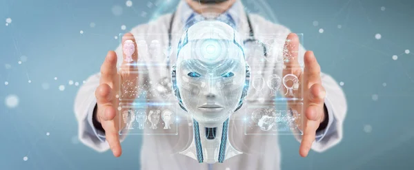 Γιατρός Κατόπιν Θολή Φόντο Χρησιμοποιώντας Ψηφιακή Τεχνητή Νοημοσύνη Διασύνδεση Rendering — Φωτογραφία Αρχείου