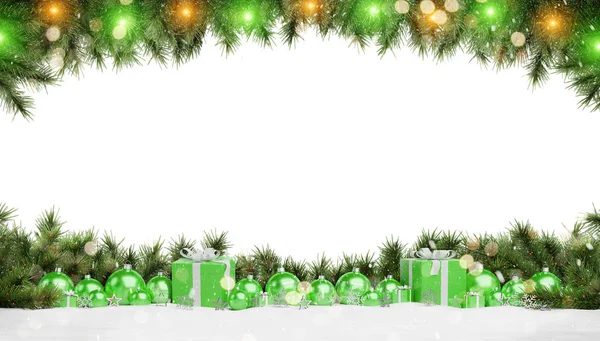 Regalos Navidad Verdes Adornos Aislados Sobre Fondo Blanco Renderizado —  Fotos de Stock