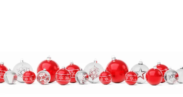 Beyaz Arka Plan Üzerinde Render Izole Kırmızı Beyaz Noel Baubles — Stok fotoğraf