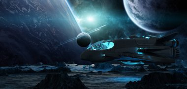 Astronotlar bir futuristik uzay gemisi 3d render unsurları ile bu görüntü Nasa tarafından döşenmiş bir asteroid keşfetmek