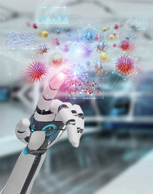 Cyborg oluşturma ve çözümleme salacak 3d render arka plan bulanık üzerinde