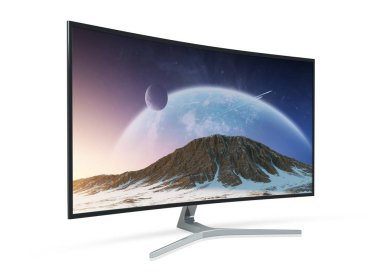 Siyah modern eğri monitör bilgisayar 3d render yan görünüm