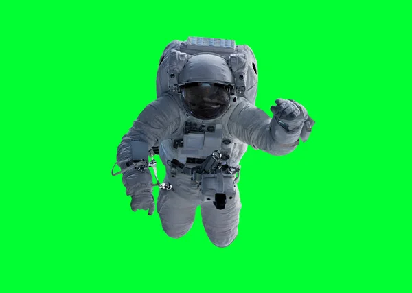 Astronaut Plovoucí Izolované Zeleném Pozadí Vykreslování Prvků Tohoto Obrázku Jsou — Stock fotografie