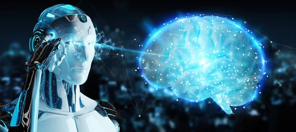 Vit Man Humanoid Suddig Bakgrund Att Skapa Artificiell Intelligens Rendering — Stockfoto