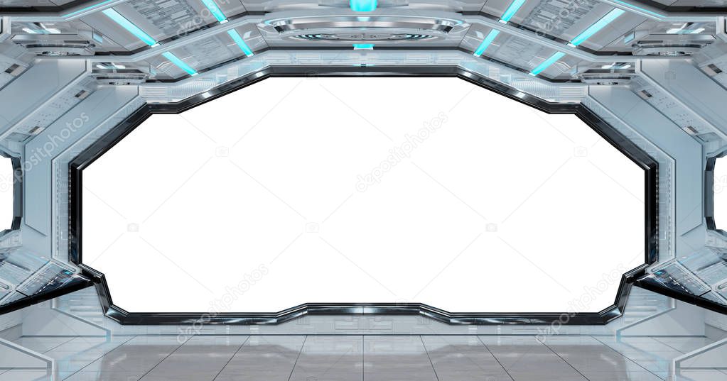 White clean spaceship interior with white background 3D rendering