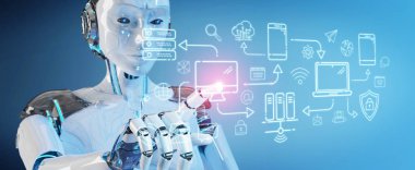 Modern cihazlarla arabirimi sistem kontrol bulanık arka plan üzerinde beyaz insanımsı